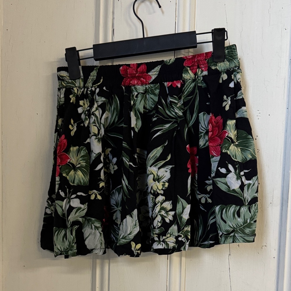 Ralph Lauren Black Skirt with Red and Green Floral Design
